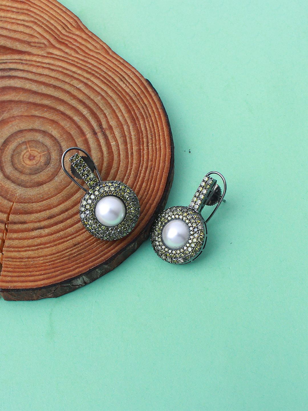 

Mirana Rhodium-Plated AD Stone Studded Contemporary Studs Earrings, Champagne