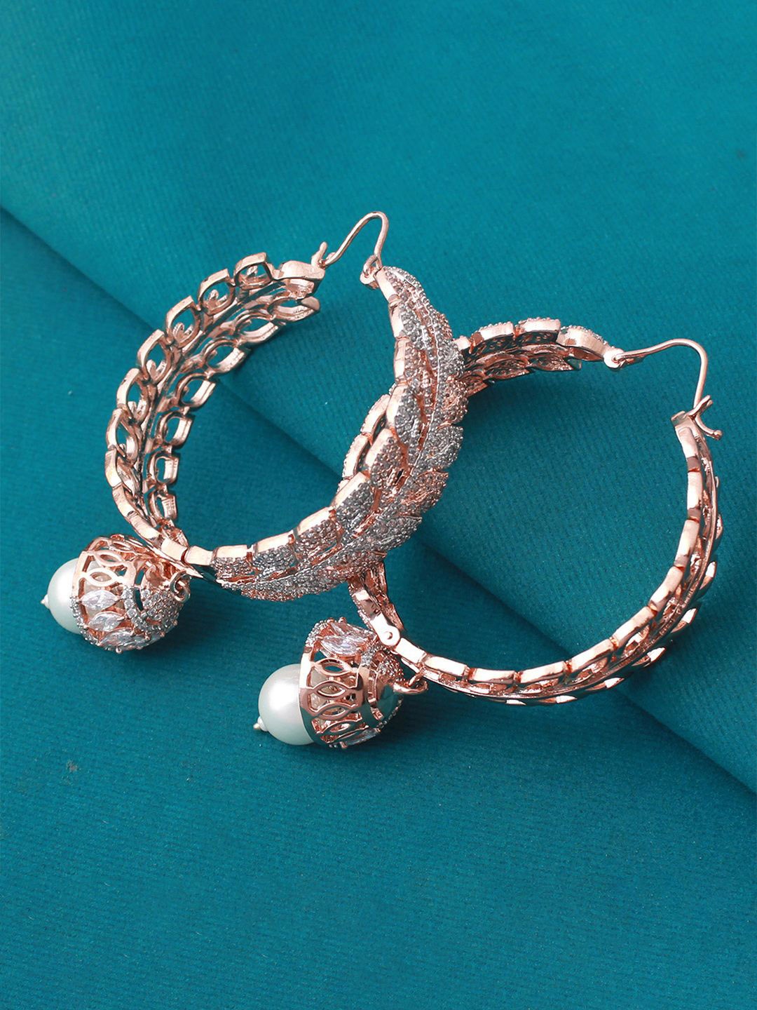 

Mirana Rose Gold Plated Cubic Zirconia Contemporary Hoop Earrings
