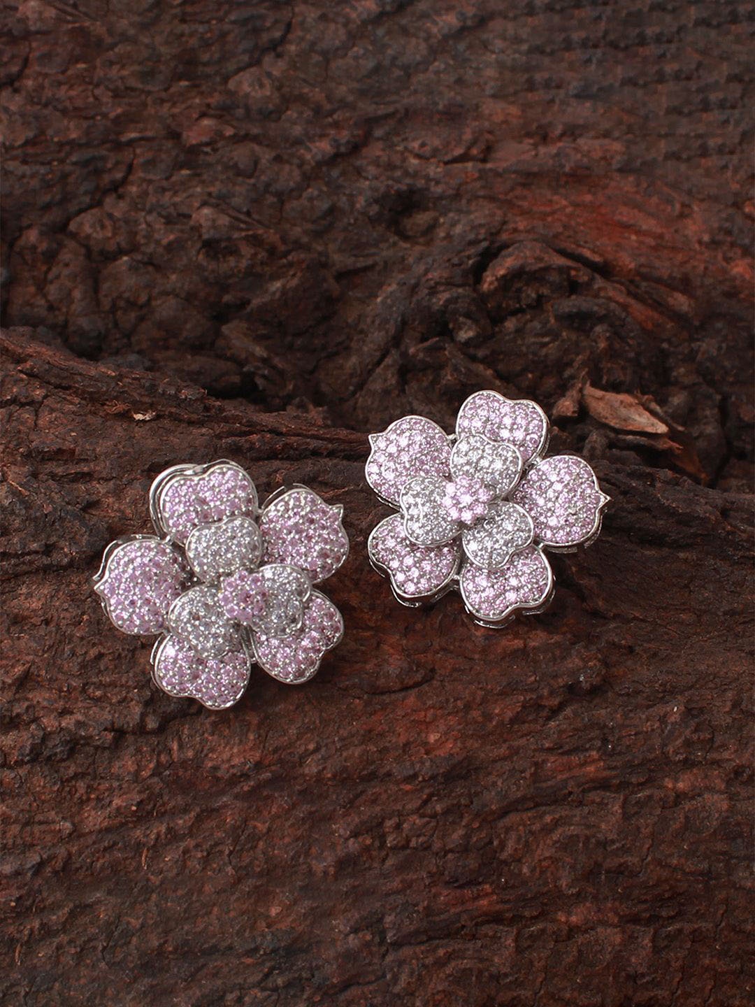

Mirana Rhodium Plated AD Stone Studded Contemporary Studs Earrings, Silver