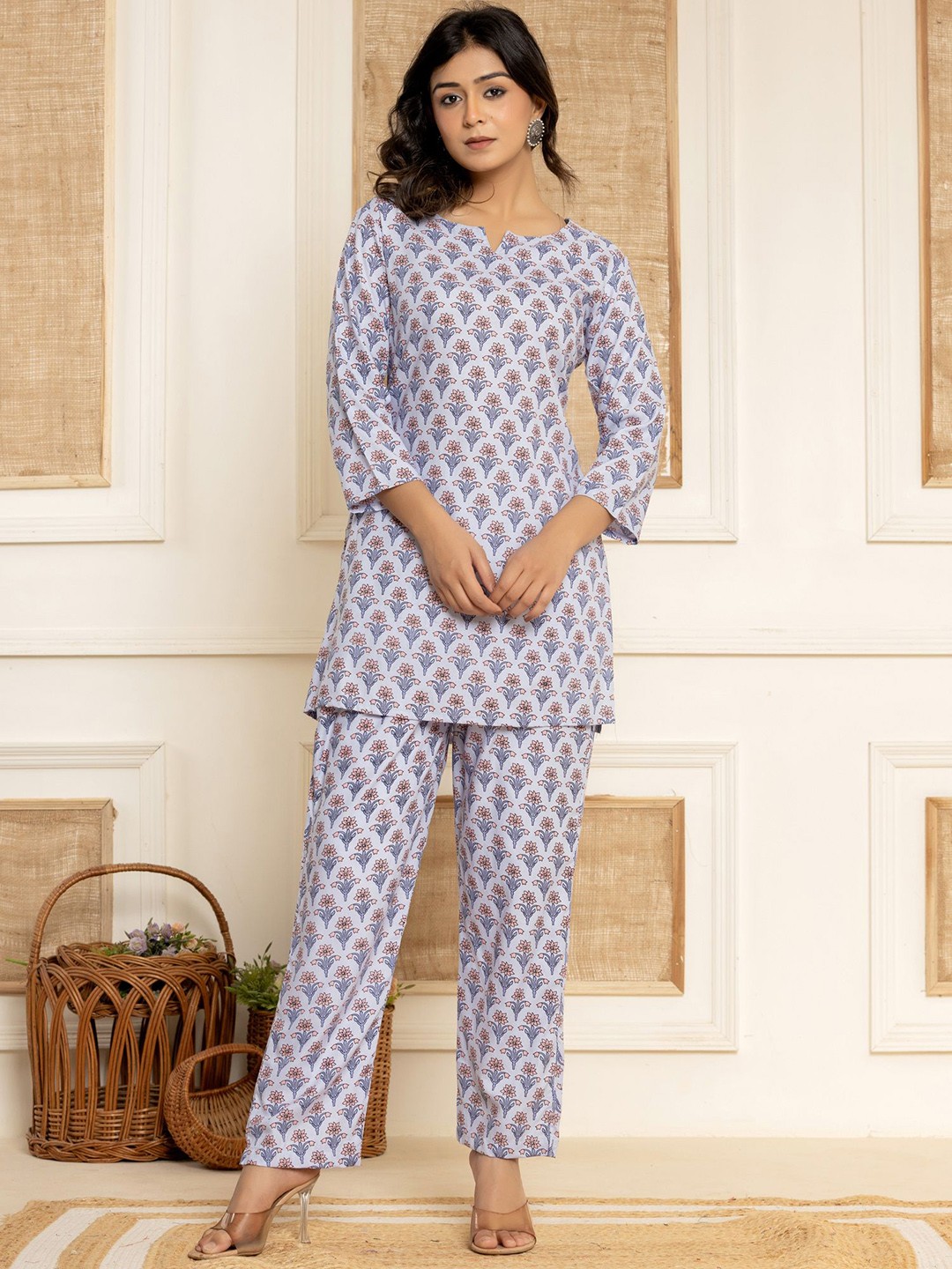 

DHANOTA Women's Printed Night Suit Set Top and Pyjamas, Grey