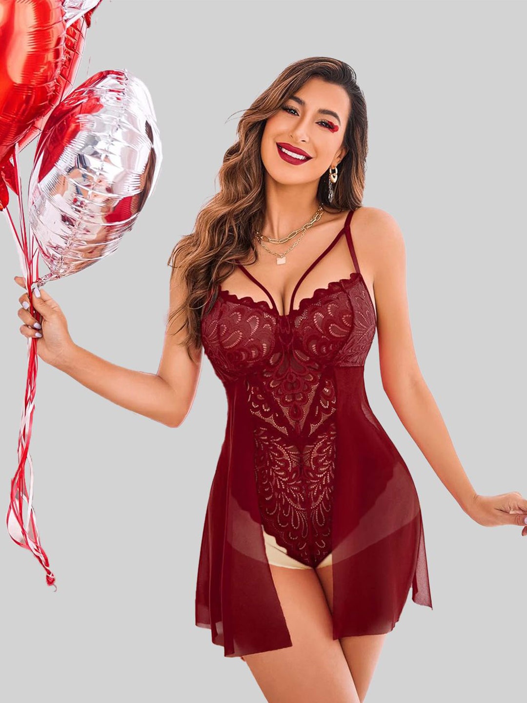 

KRENOZ Net Baby Doll, Maroon