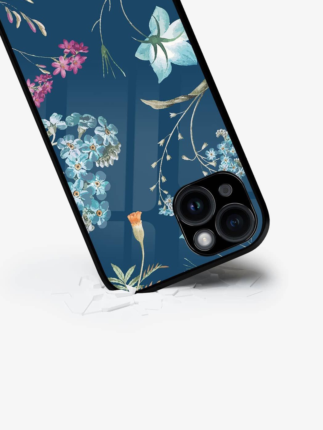 

macmerise Floral Printed iPhone 15 Back Case Mobile Accessories, Navy blue