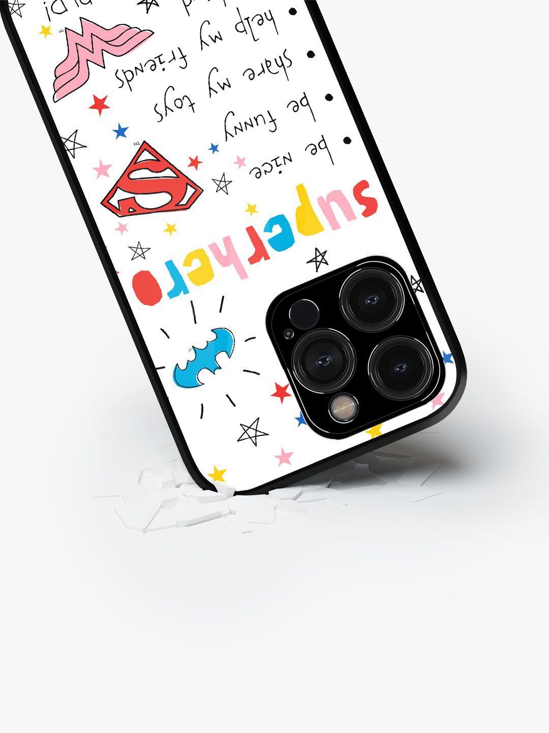 

macmerise Superhero Printed iPhone 15 Pro Back Case Mobile Accessories, White