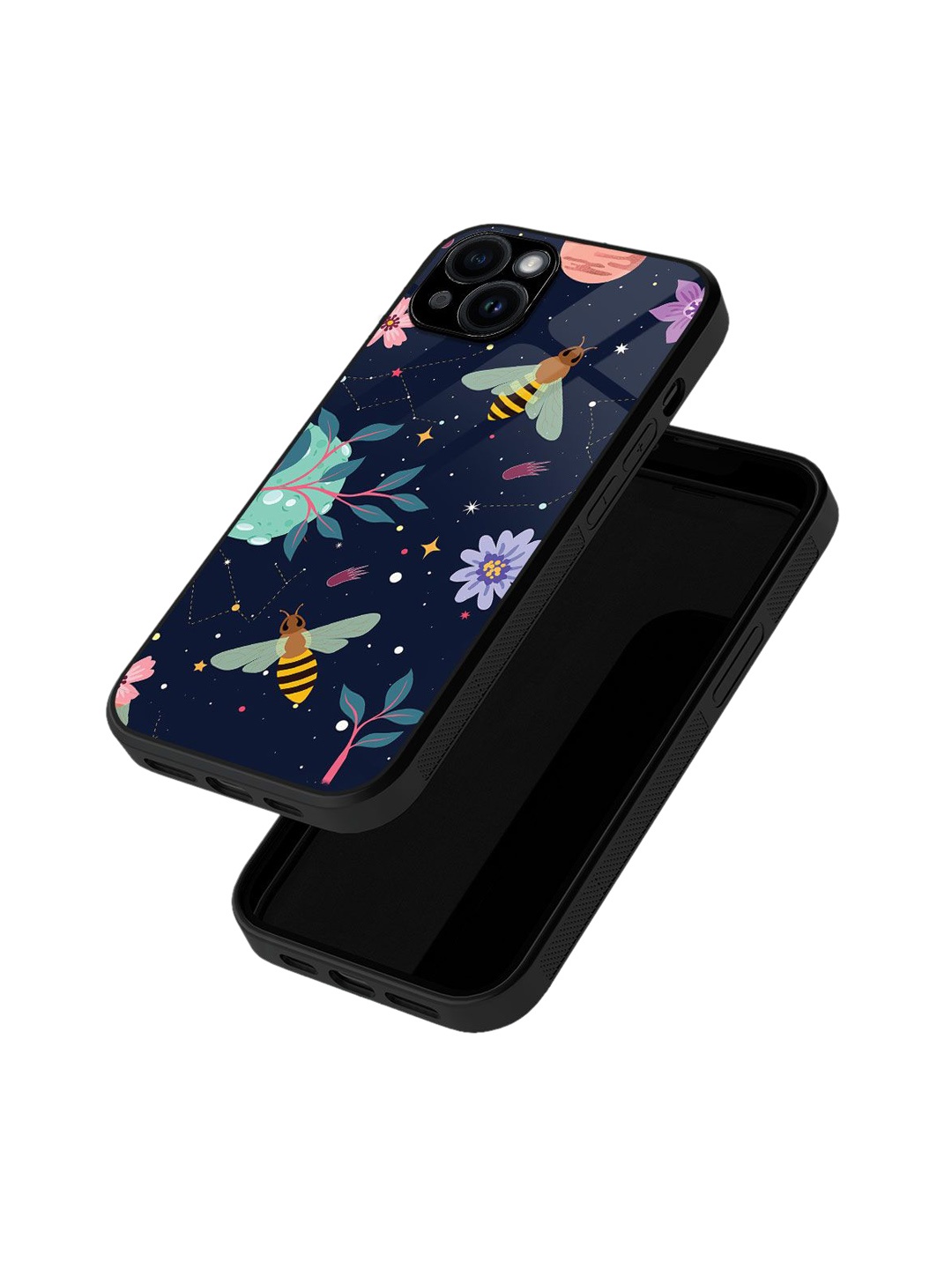

macmerise Floral Printed iPhone 15 Plus Back Case Mobile Accessories, Black