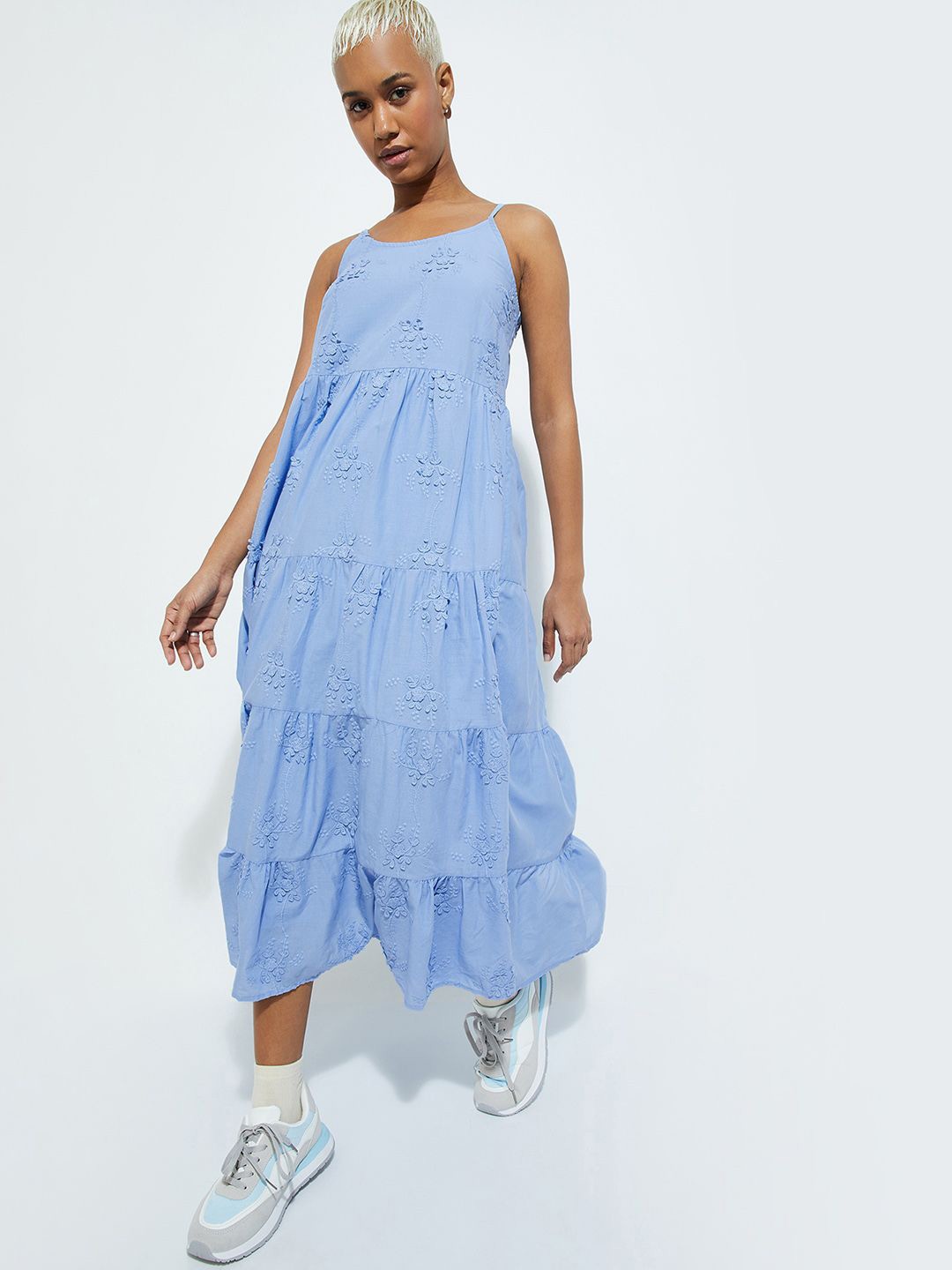 

max URB_N Women Embroidered Tiered Dress, Blue