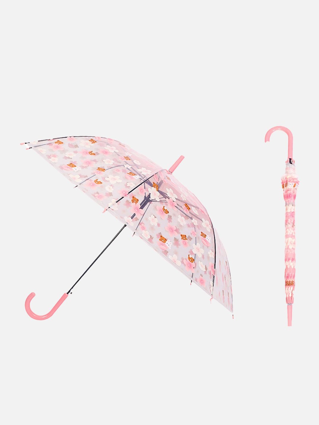 

Little Surprise Box LLP Girls Manual 2 Fold Transparent Floral & Bunny Printed Umbrella, Pink