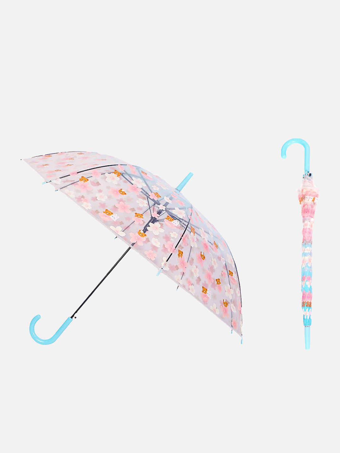 

Little Surprise Box LLP Girls Manual 2 Fold Transparent Floral & Bunny Printed Umbrella, Blue