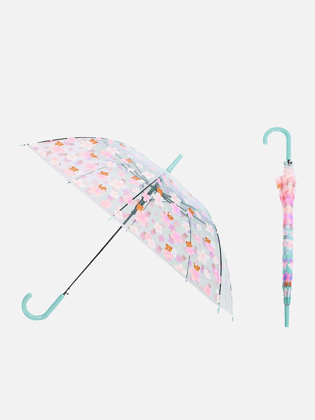 

Little Surprise Box LLP Girls Manual 2 Fold Transparent Floral & Bunny Printed Umbrella, Green