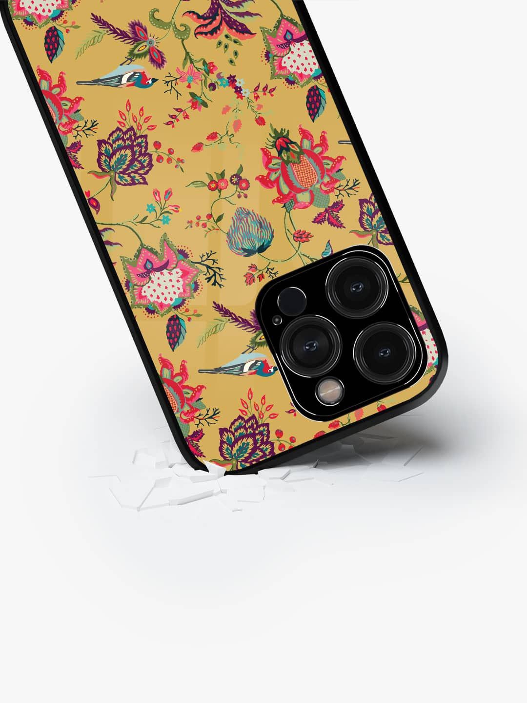 

macmerise Floral Printed iPhone 15 Pro Back Case Mobile Accessories, Mustard