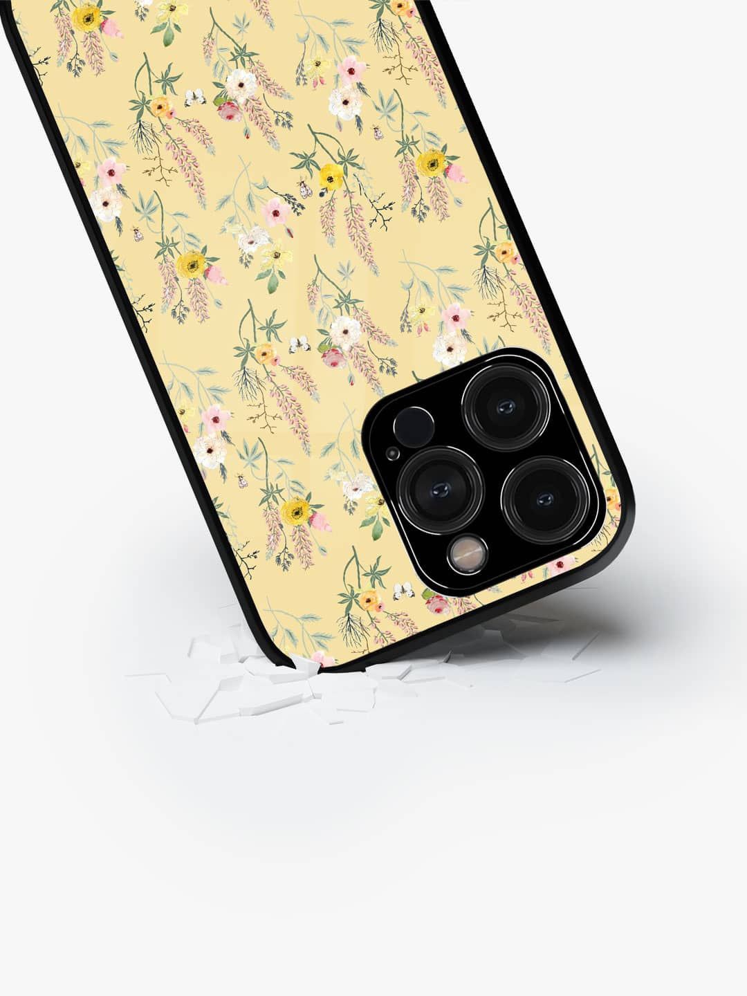 

macmerise Floral Printed iPhone 15 Pro Back Case Mobile Accessories, Beige