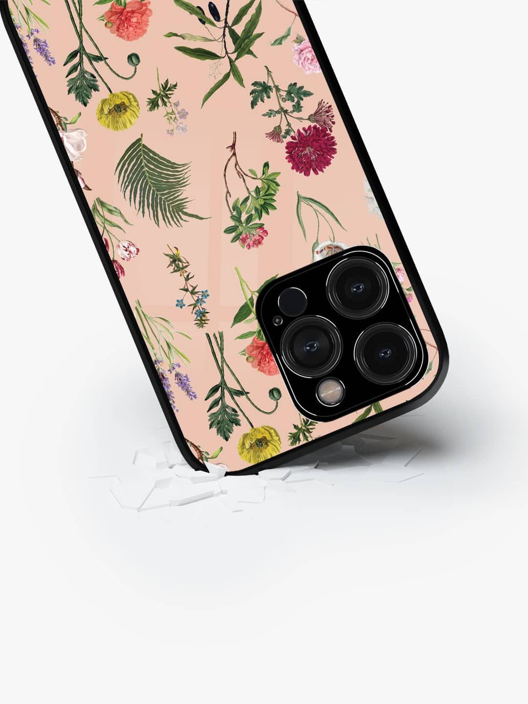 

macmerise Floral Printed iPhone 15 Pro Back Case Mobile Accessories, Beige