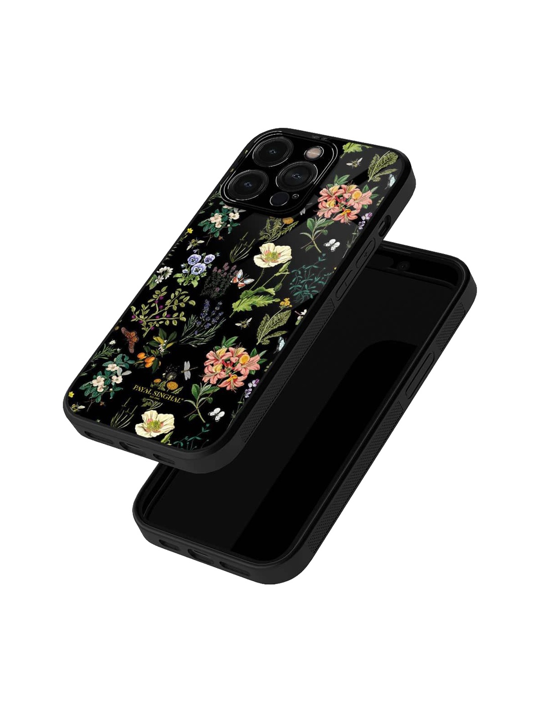 

macmerise Floral Printed iPhone 15 Pro Back Case Mobile Accessories, Black