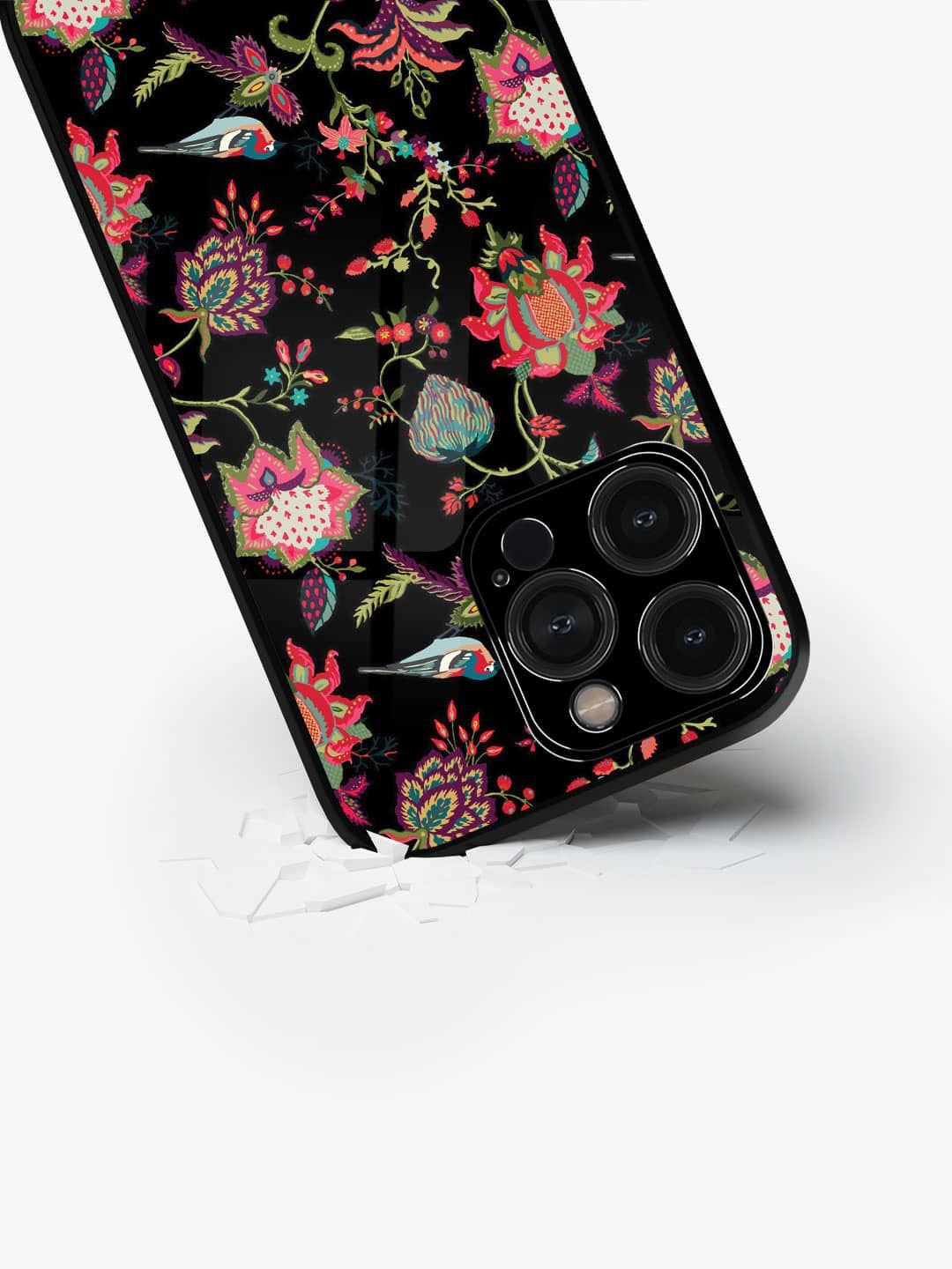 

macmerise Floral Printed iPhone 15 Pro Back Case Mobile Accessories, Black