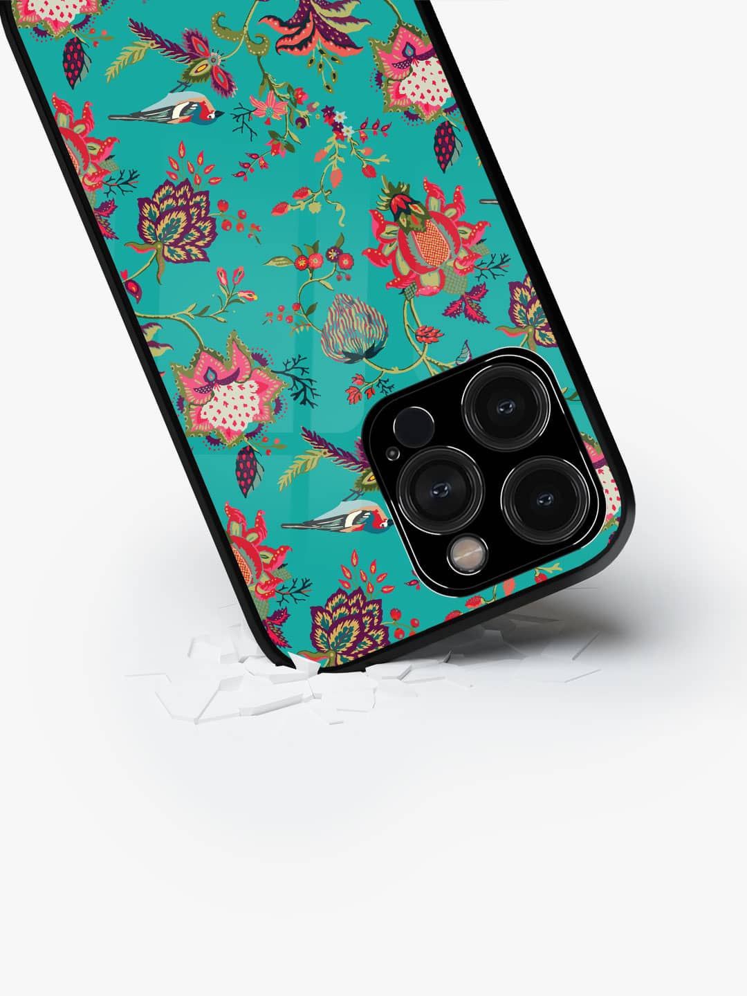 

macmerise Floral Printed iPhone 15 Pro Back Case Mobile Accessories, Sea green