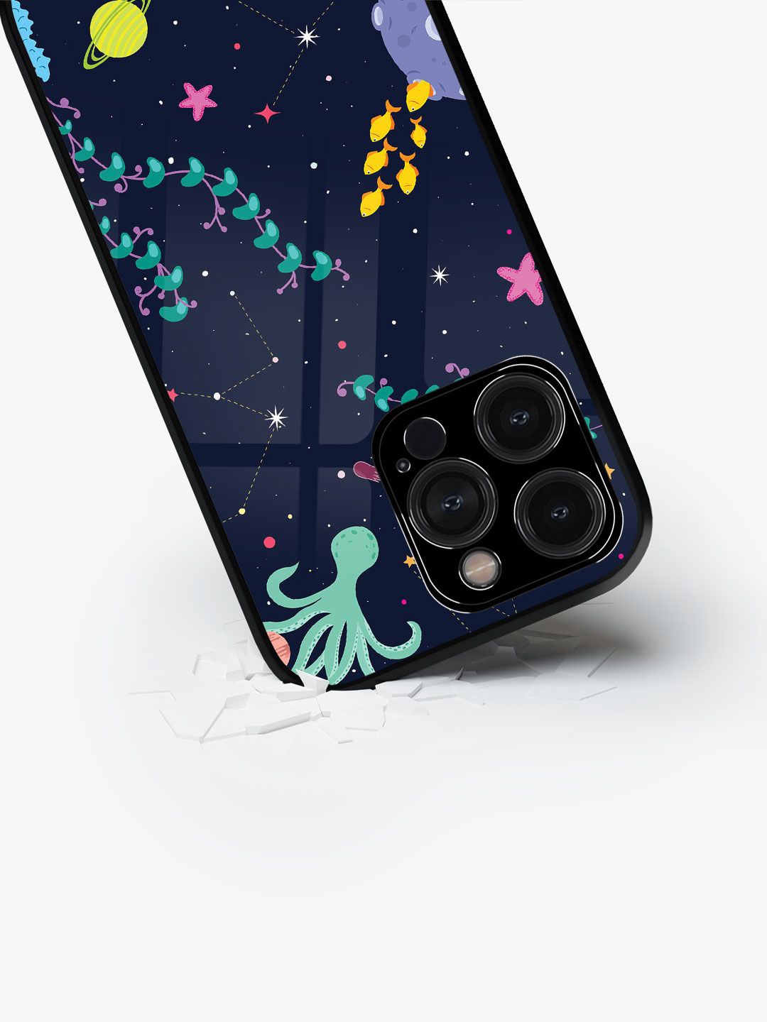 

macmerise Abstract Printed iPhone 15 Pro Back Case Mobile Accessories, Navy blue