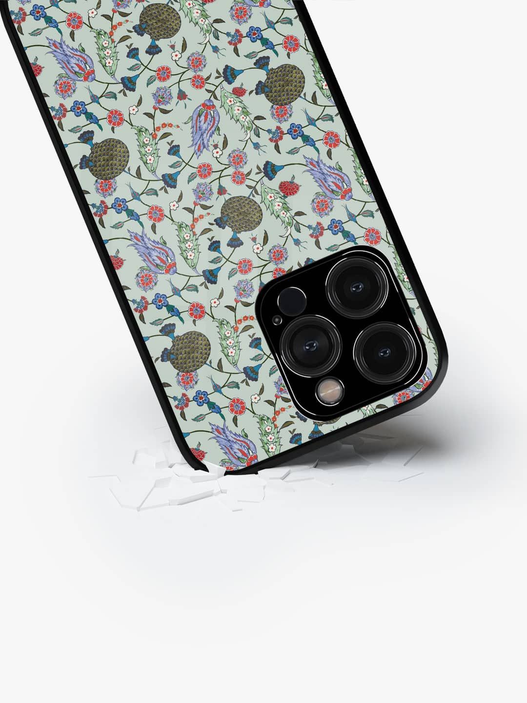 

macmerise Floral Printed iPhone 15 Pro Back Case Mobile Accessories, Blue