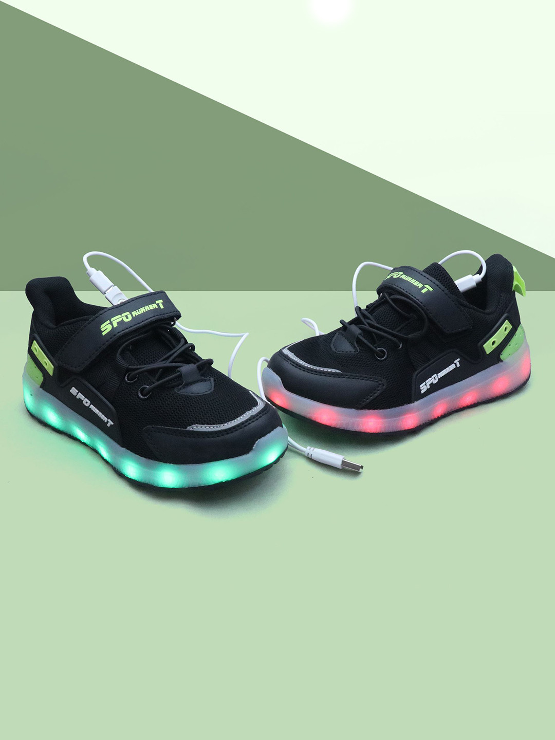 

BAESD Unisex Kids Woven Design Lightweight Sneakers With USB Rechargeable LED, Black