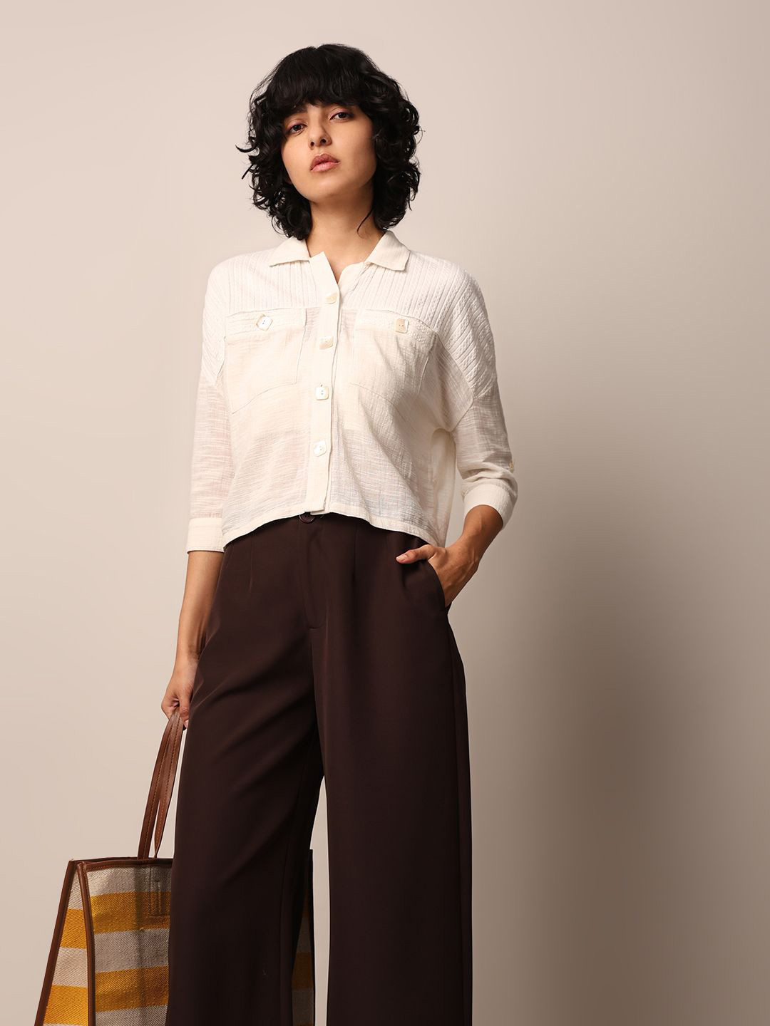 

ONLY Women Cotton Self Design Opaque Casual Shirt, White
