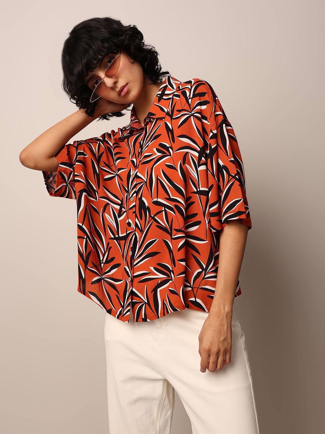 

ONLY Women Opaque Printed Casual Shirt, Orange