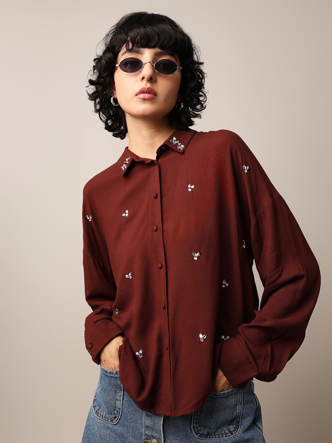 

ONLY Women Opaque Printed Casual Shirt, Brown