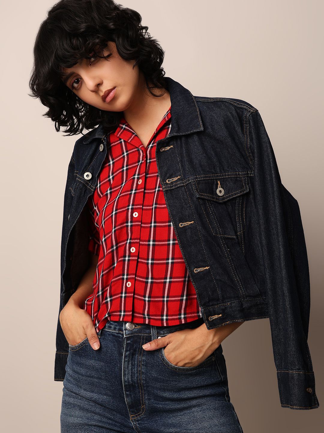 

ONLY Women Opaque Checked Casual Shirt, Red