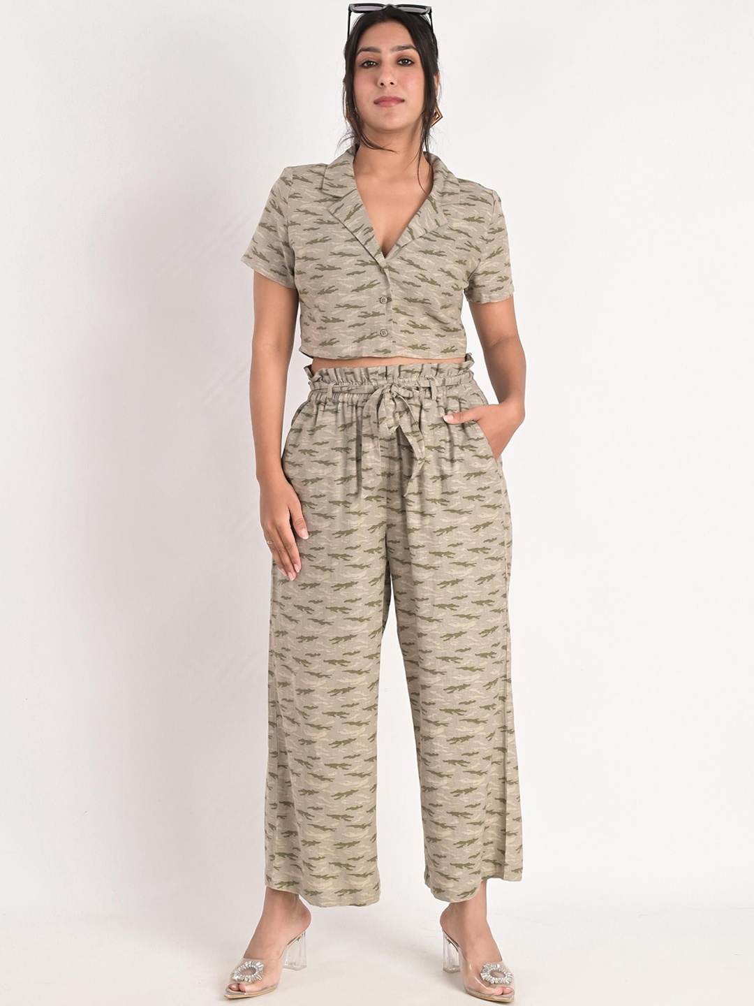 

KIZI Printed V-Neck Top & Palazzos, Green