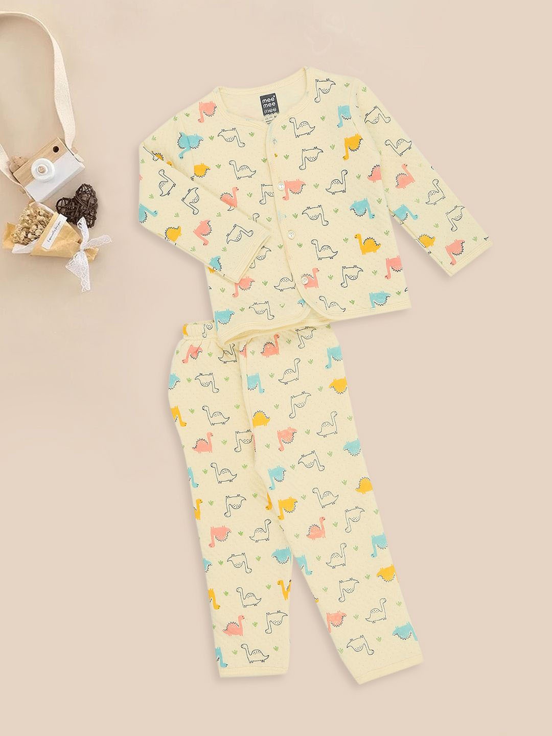 

MeeMee Boys Printed Night suit, Beige