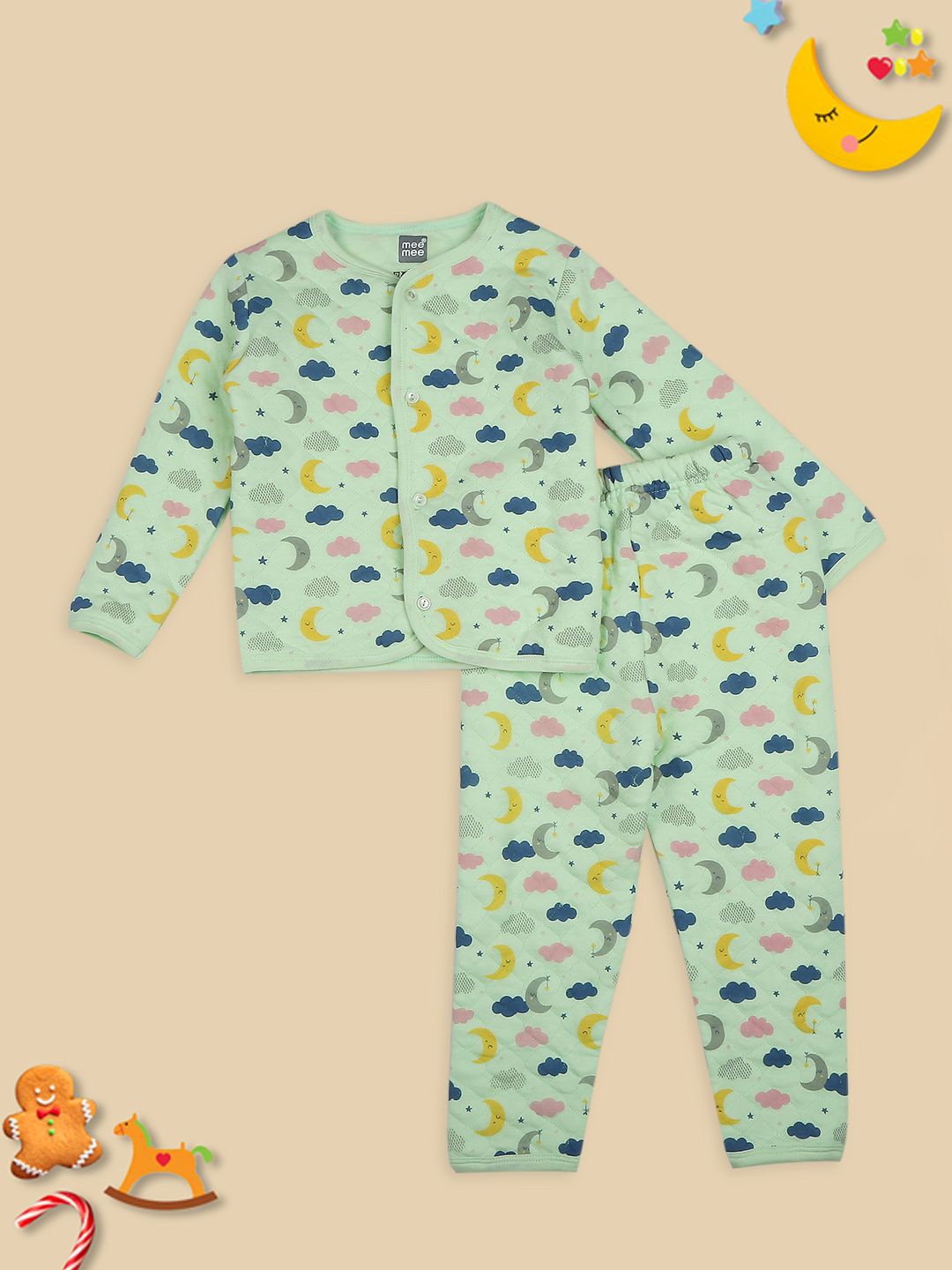

MeeMee Boys Printed Night suit, Green