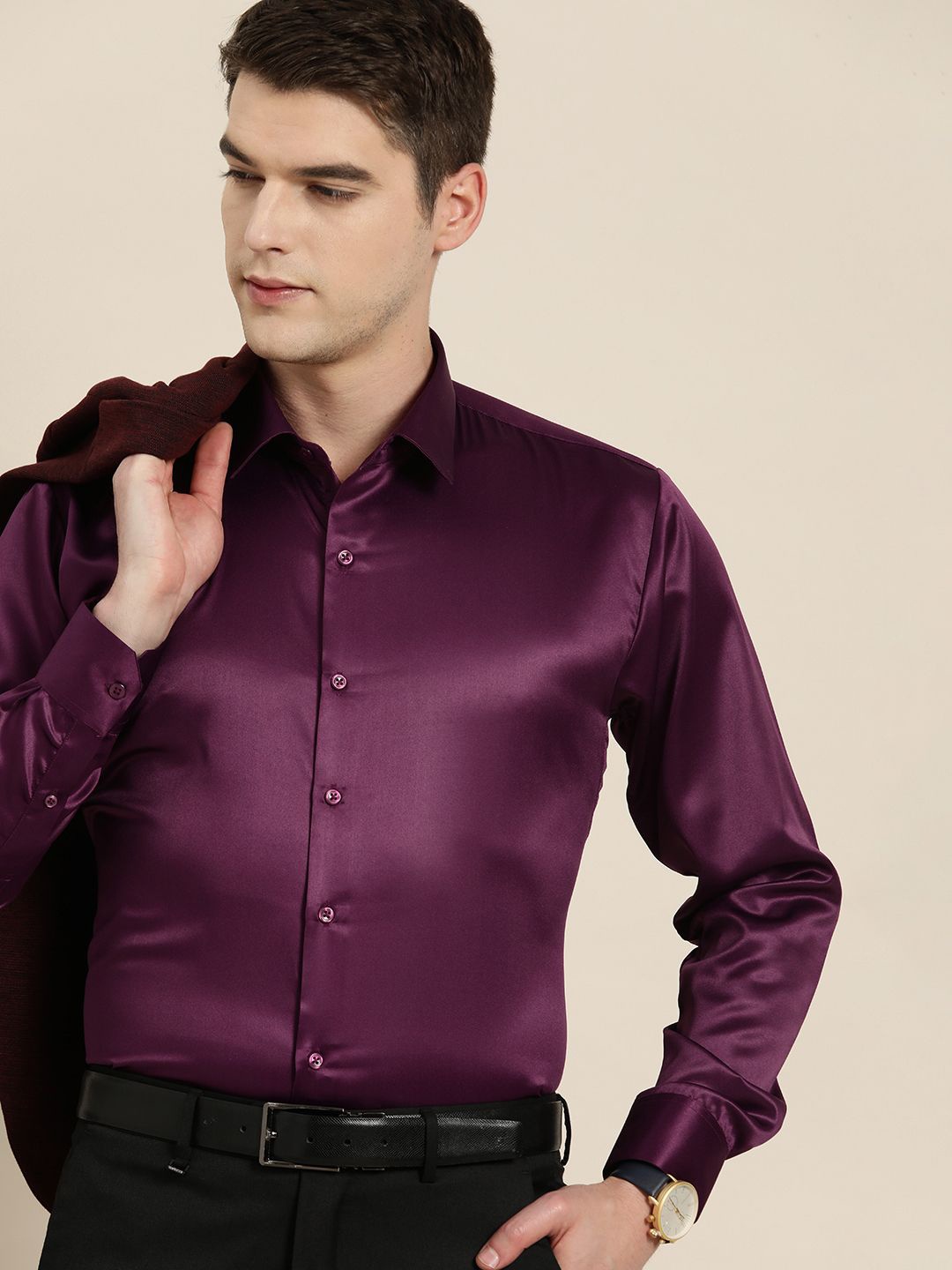 

Hancock Men Slim Fit Opaque Formal Shirt, Burgundy