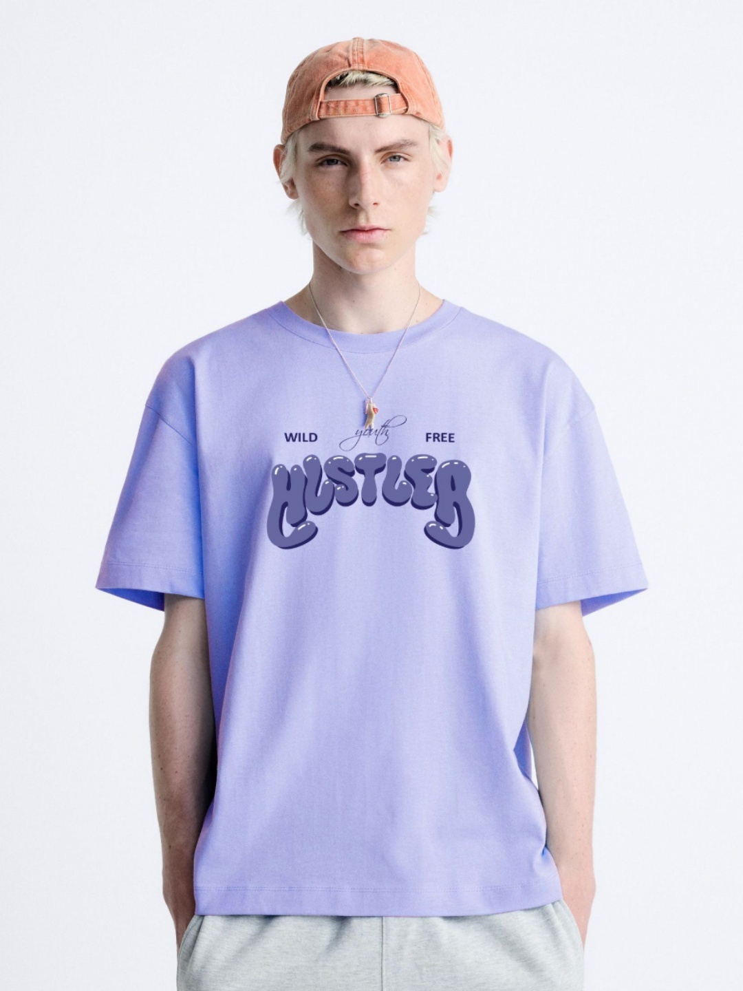 

MISCHIEF MONKEY Men Typography Printed Round Neck Cotton Oversized T-Shirt, Lavender