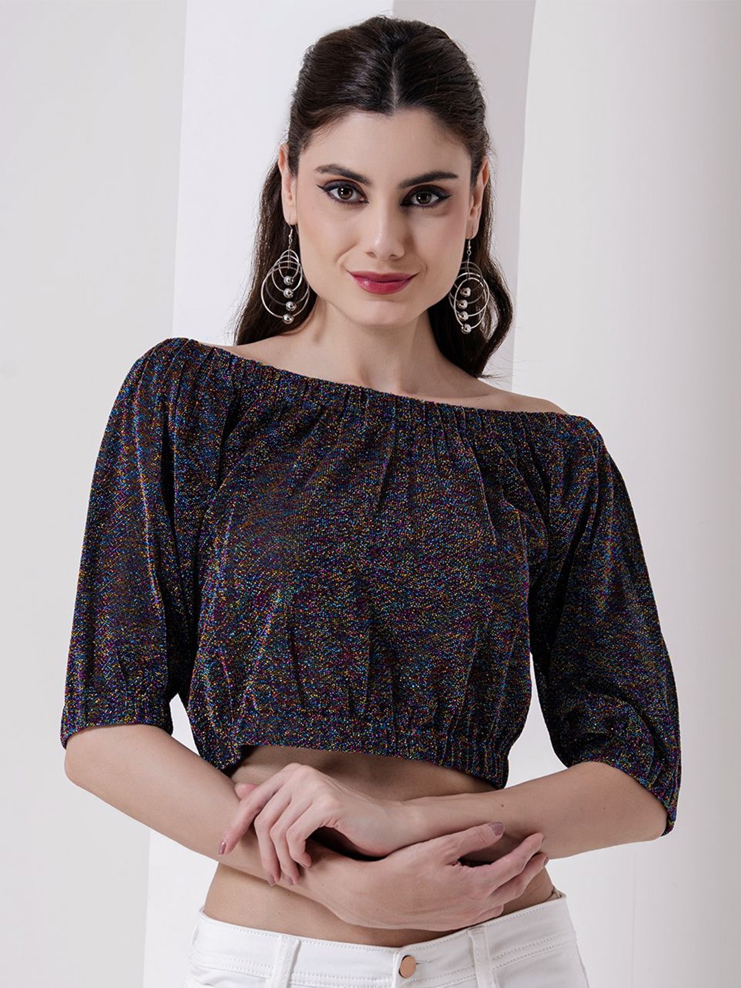 

urSense Women Printed Bardot Crop Top, Multi