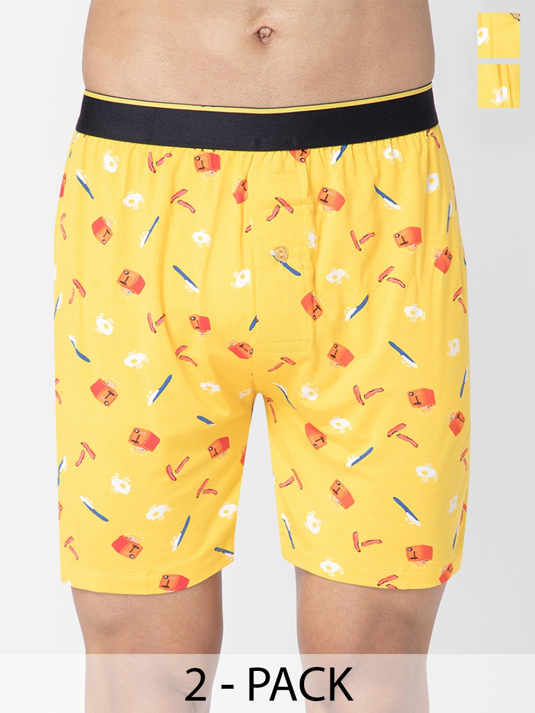 

bummer Pack Of 2 Printed Boxers OBREBRE02L, Yellow