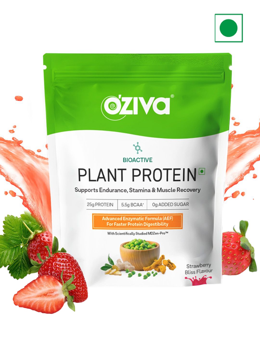 

OZiva Bioactive Plant Protein - 1Kg - Strawberry Bliss, Green