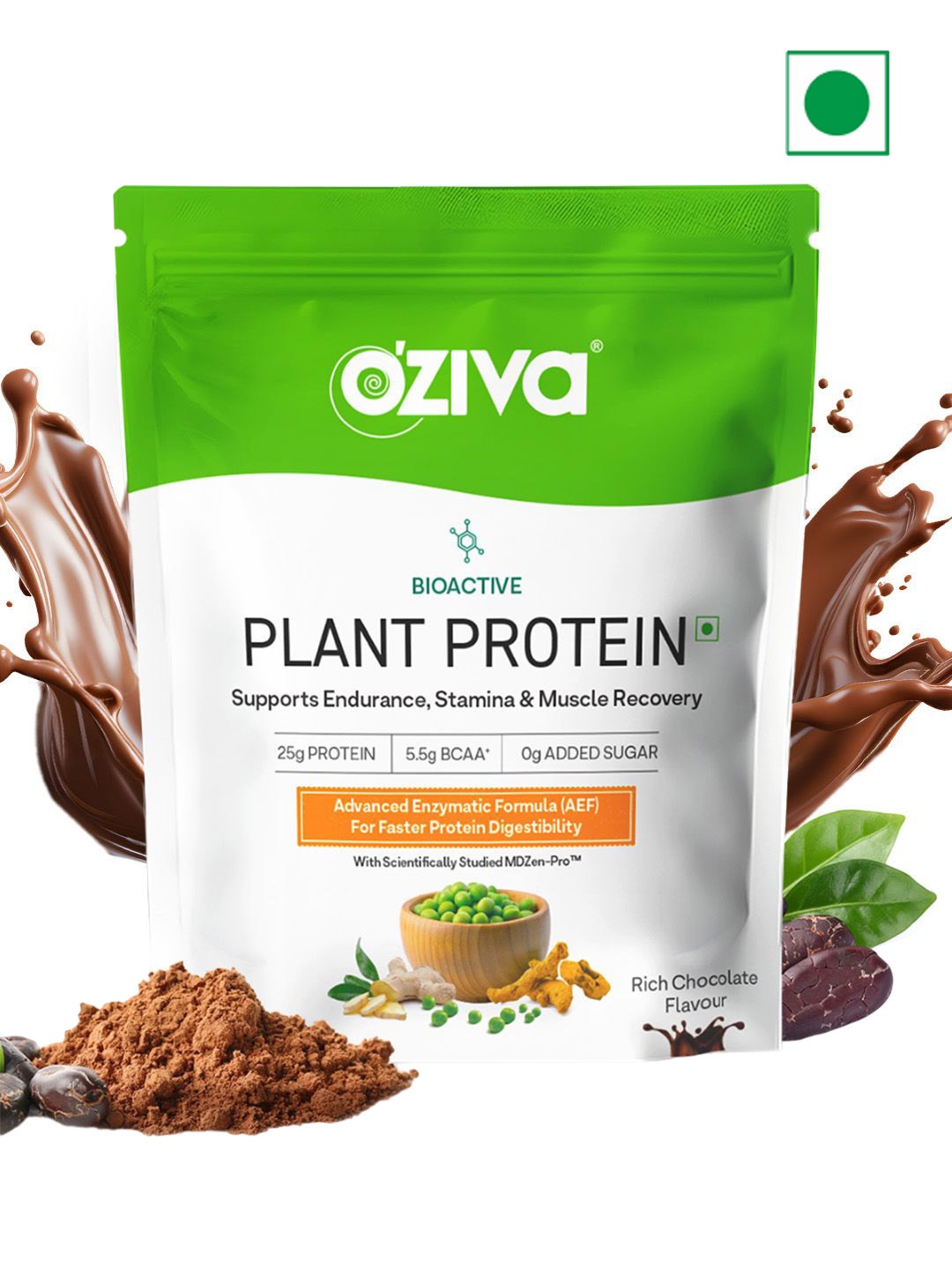 

OZiva Bioactive Plant Protein - 1Kg - Rich Chocolate, Green