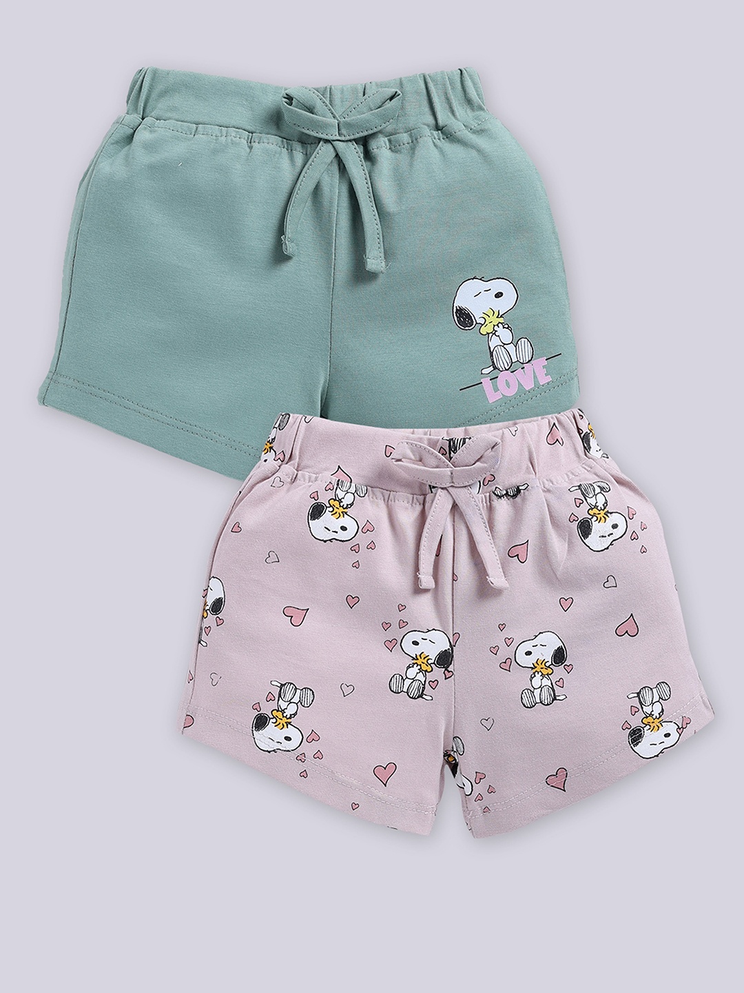 

YK X Tinyo Infants Girls Set of 2 Printed Pure Cotton Shorts, Assorted