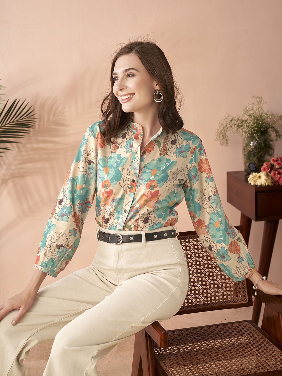 

Anouk Women Floral Opaque Printed Casual Shirt, Beige