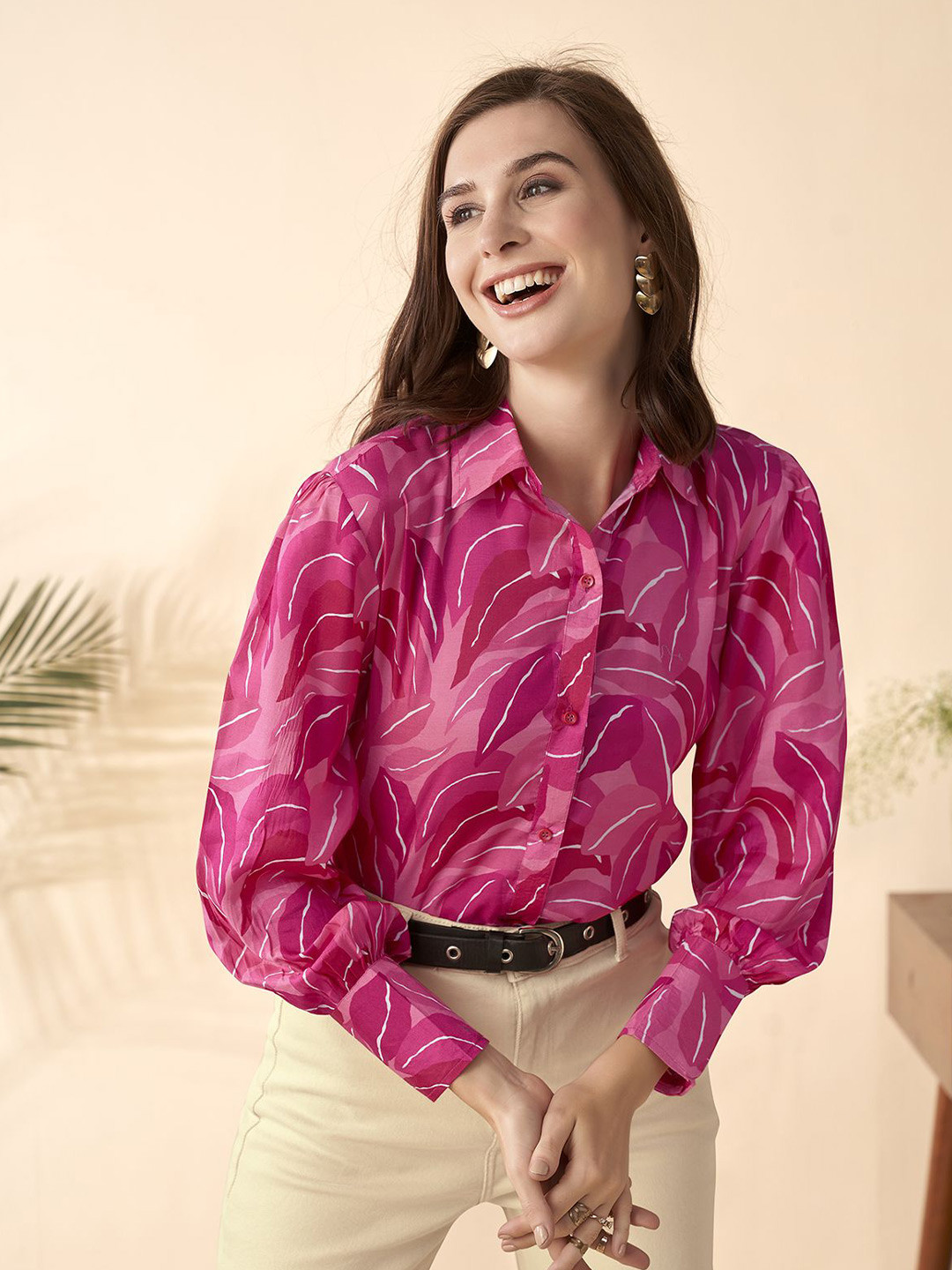 

Anouk Women Opaque Abstract Casual Shirt, Pink