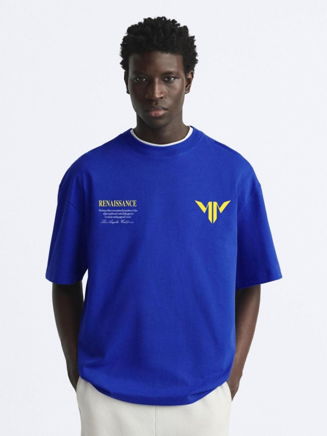 

MISCHIEF MONKEY Men Typography Printed Round Neck Cotton Oversized T-Shirt, Blue
