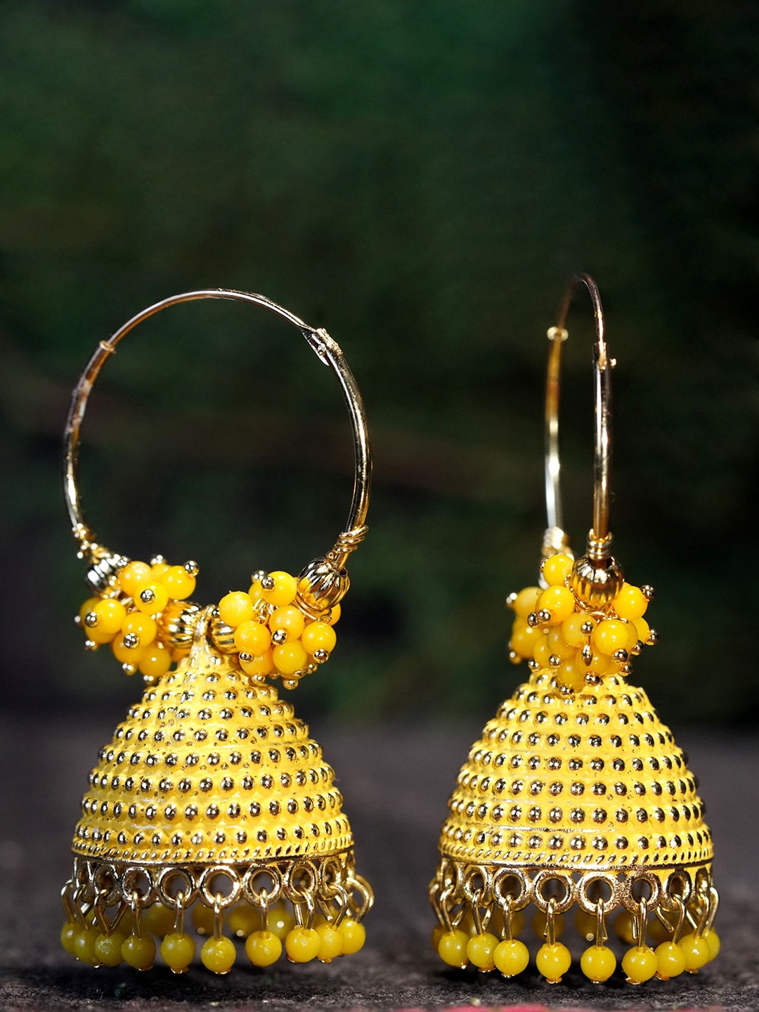 

Zoey Gold Plated Artificial Beads Dome Shaped Jhumkas