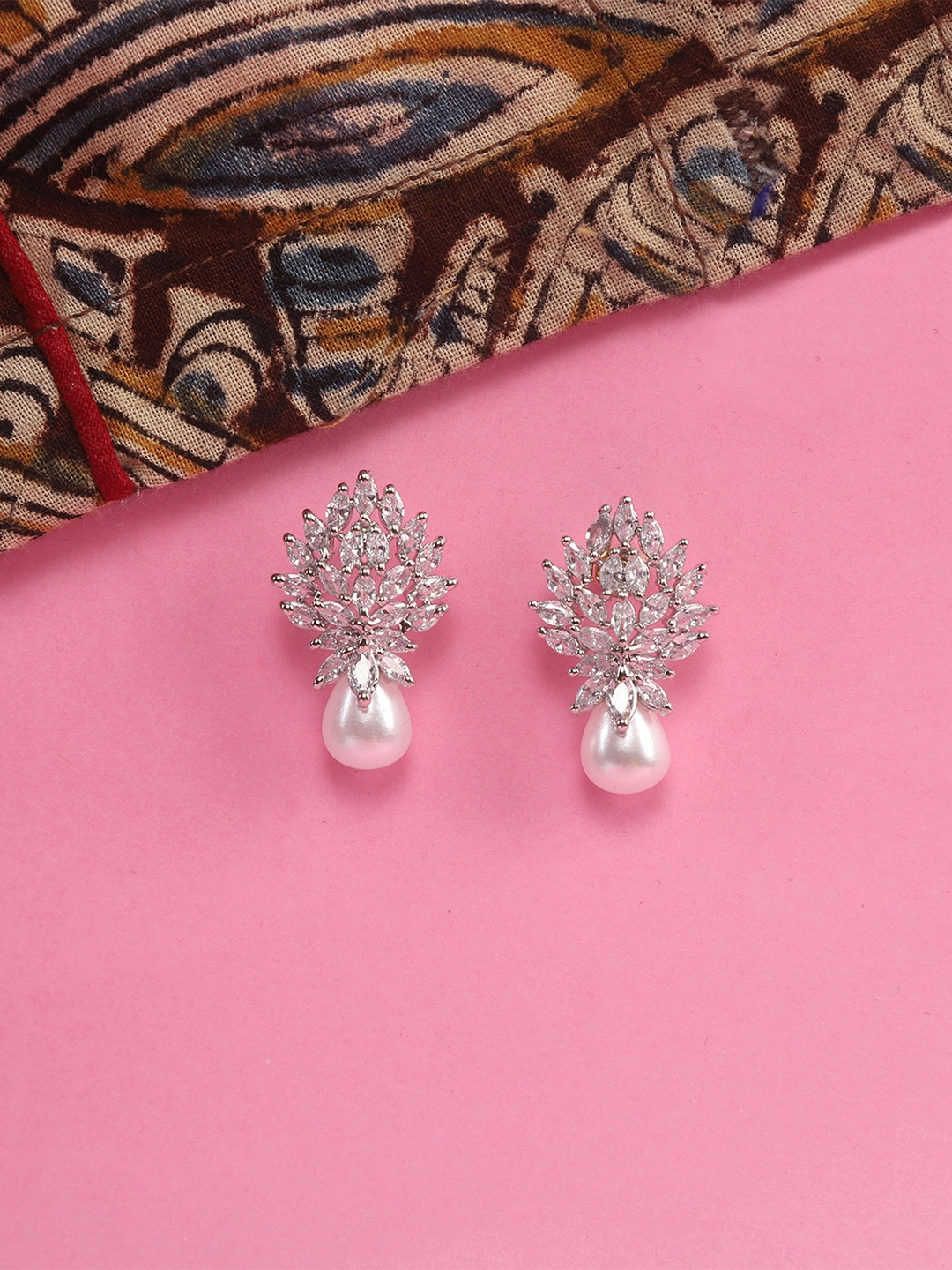 

Zoey Silver-Plated CZ Stone Studded Contemporary Studs Earrings