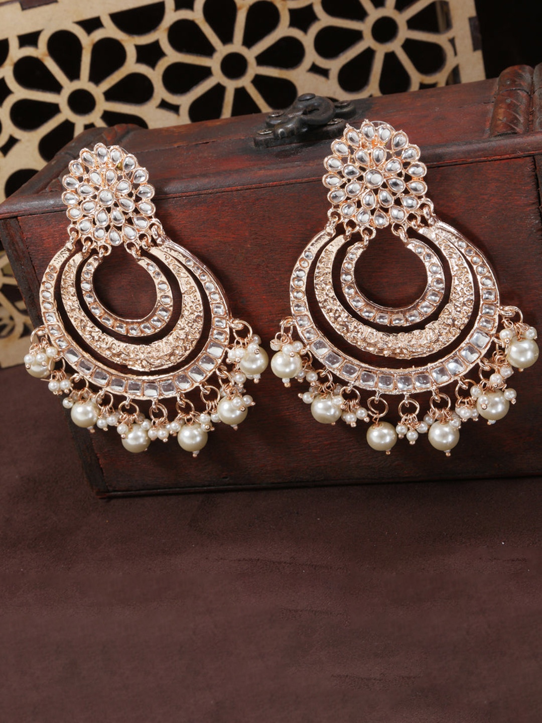 

Zoey Gold-Plated Stone Studded & Beaded Chandbalis