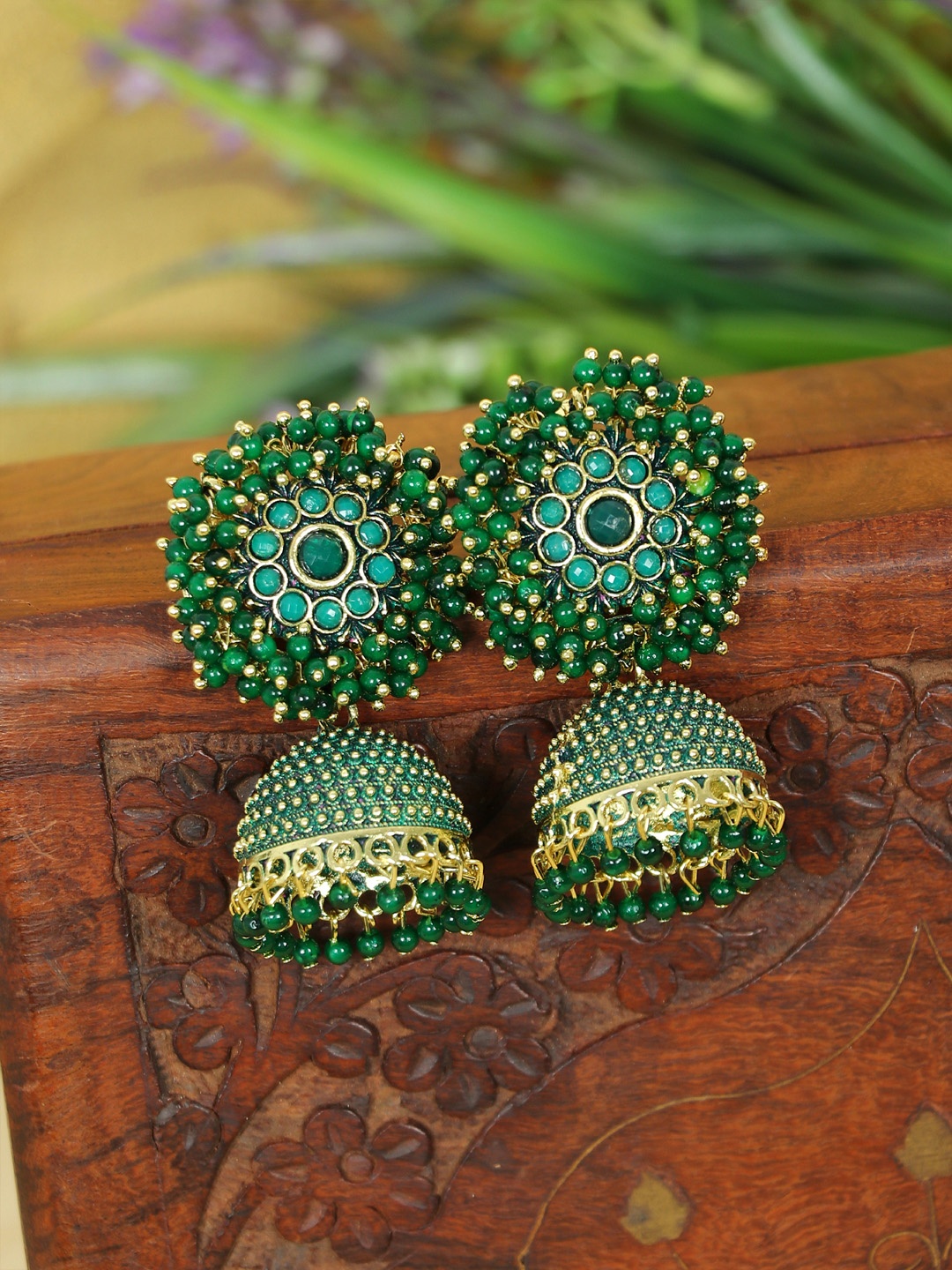 

Zoey Gold-Plated Beaded Dome Shaped Jhumkas