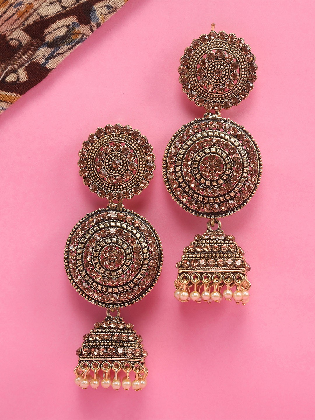 

Zoey Gold-Plated Stone Studded & Beaded Jhumkas