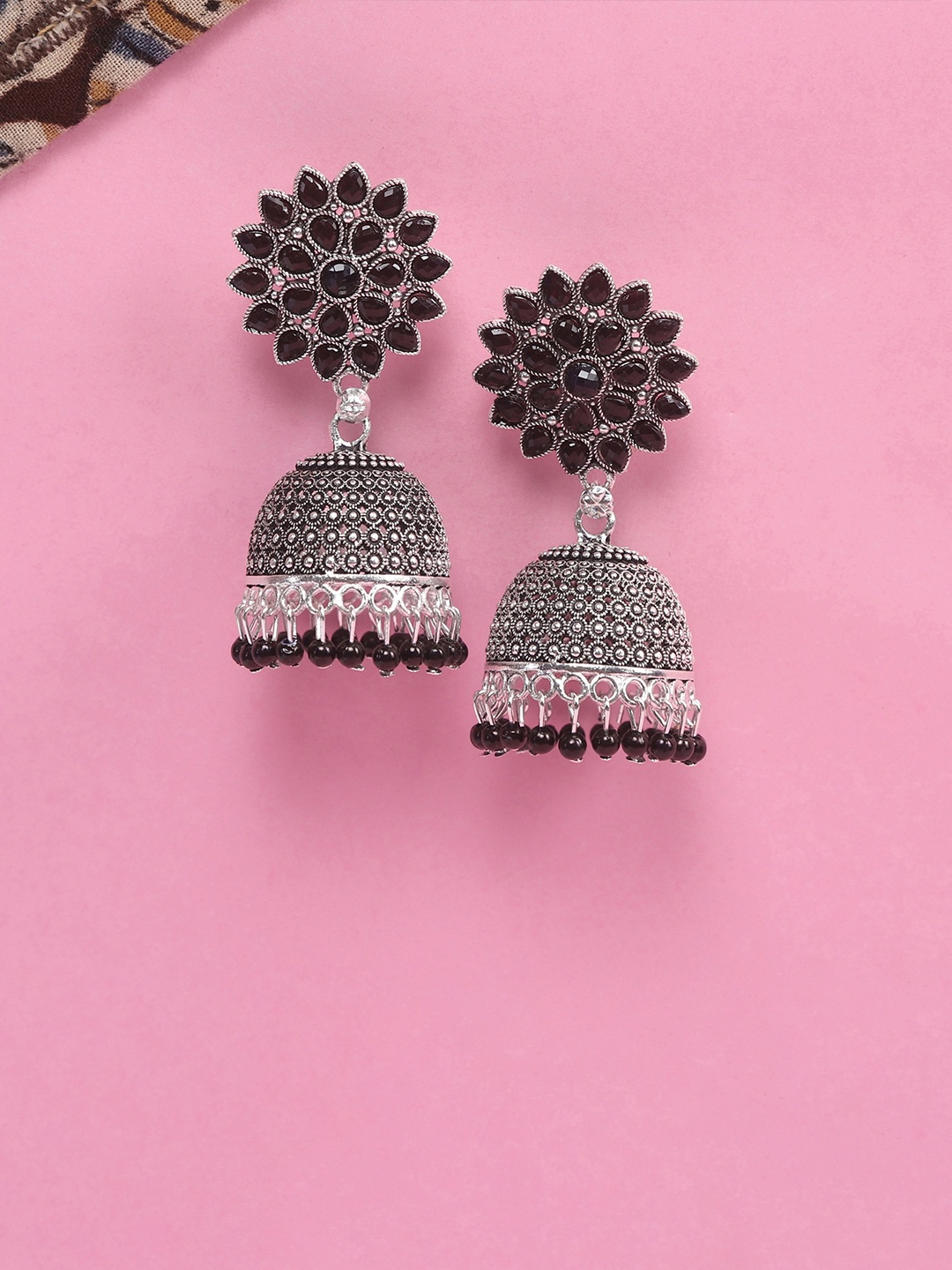 

Zoey Silver-Plated Stone Studded Dome Shaped Jhumkas Earrings