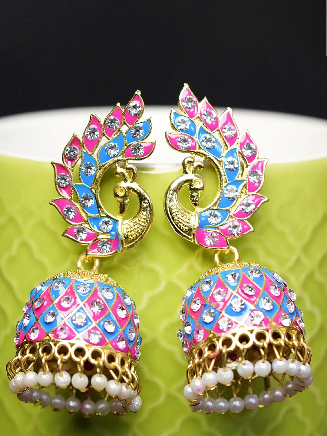 

Zoey Gold-Plated Meenakari Jhumkas, Pink