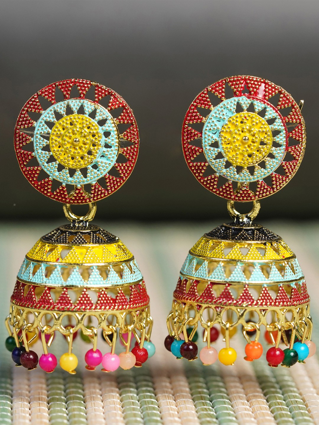 

Zoey Beaded Dome Shaped Jhumkas, Red