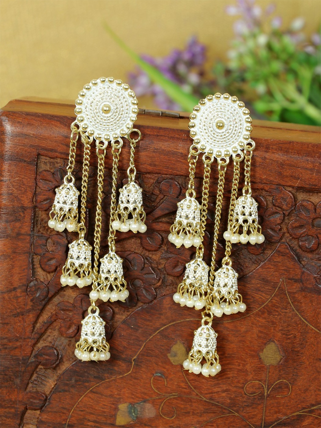 

Zoey Gold-Plated Beaded Contemporary Drop Earrings