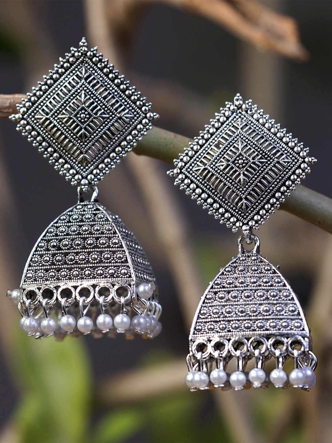 

Zoey Silver Plated Beaded Contemporary Jhumkas