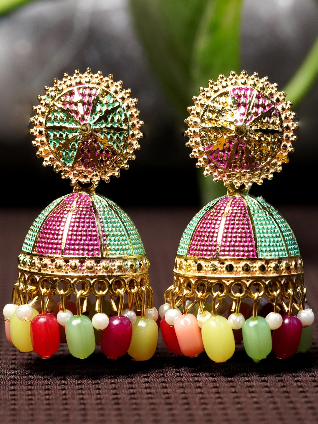 

Zoey Gold-Plated Beaded Dome Shaped Jhumkas