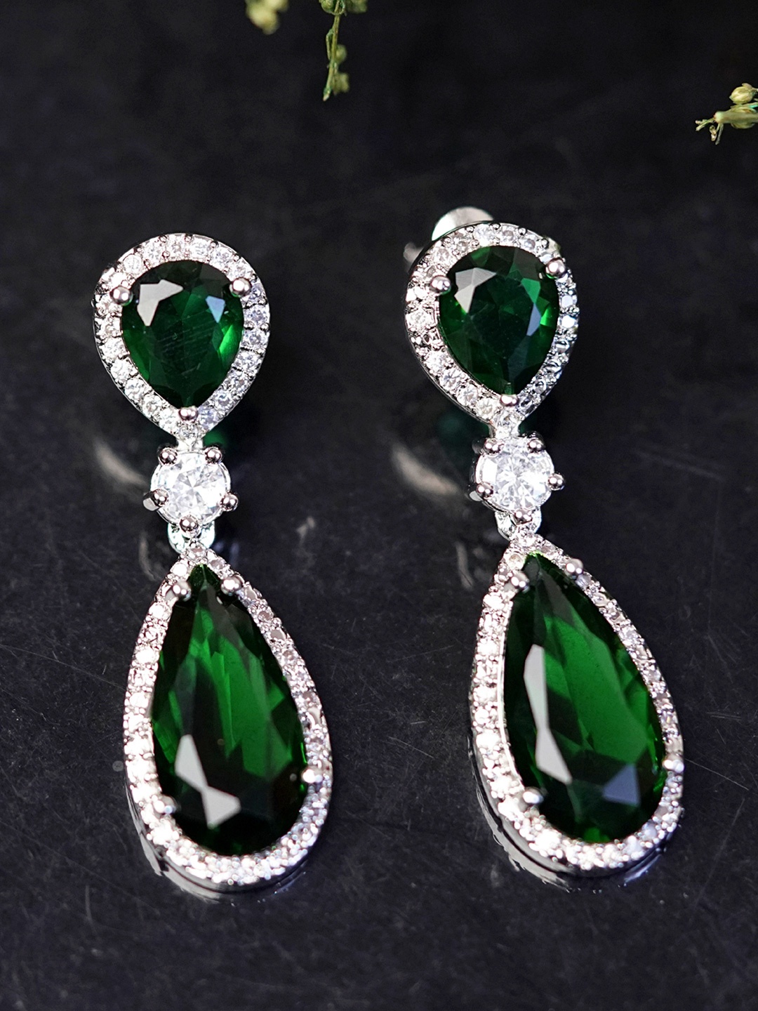 

Zoey Silver-Plated Cubic Zirconia Studded Teardrop Shaped Drop Earrings